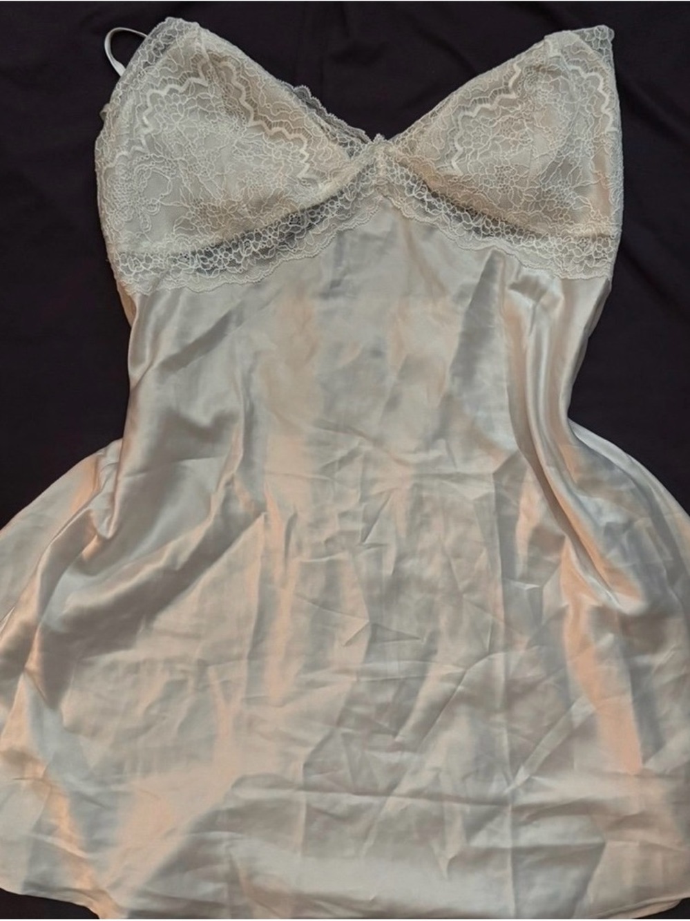 Victoria's Secret Cream Lace-Trim Satin Slip